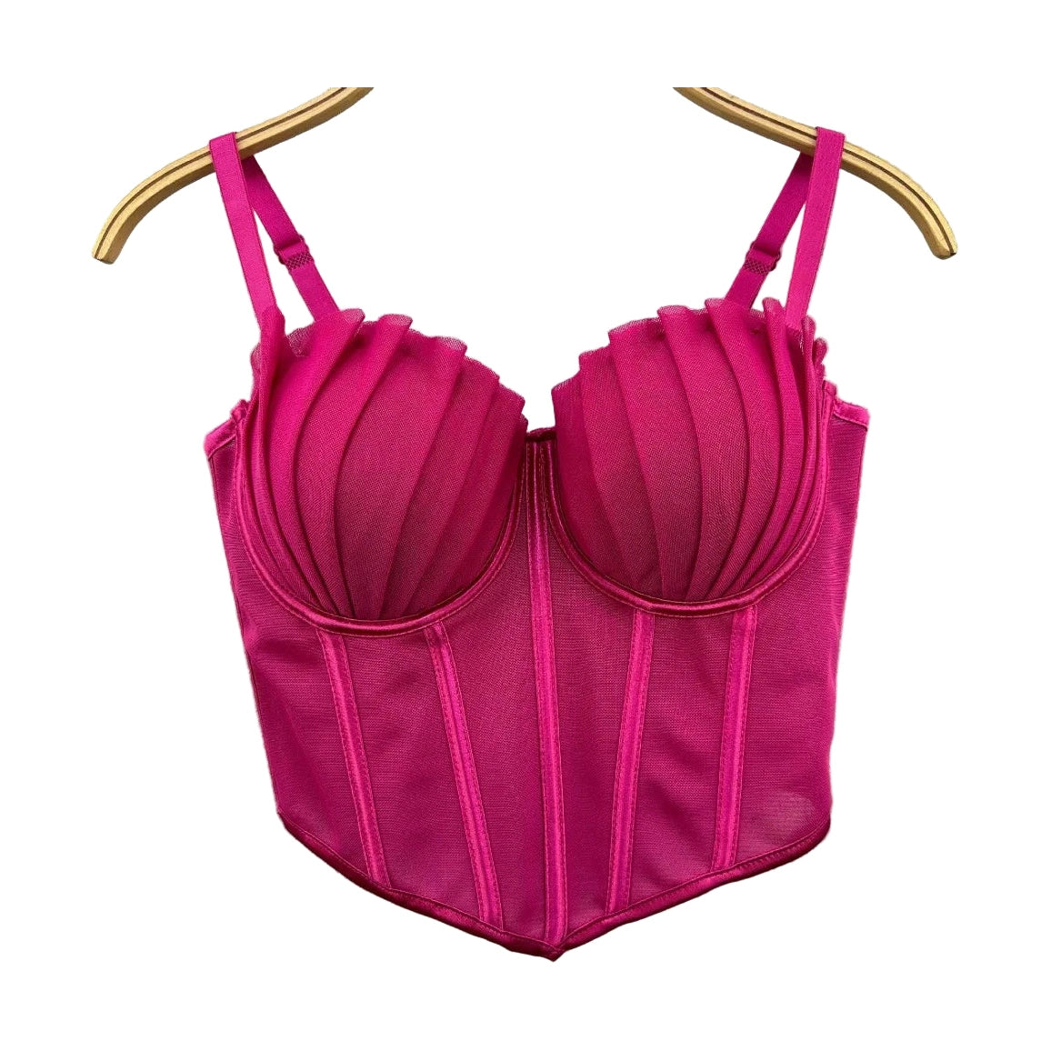 VacationGrabs bright pink sexy party club bustier top with structured cups and adjustable straps