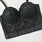 Black sexy strapless pearl bra top with intricate bead detailing and structured cups