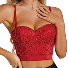Red sexy strapless pearl bra top with intricate bead detailing and fitted design