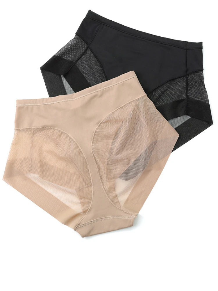Women's shapewear panties in black and nude, breathable mesh for comfort