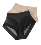 Women's shapewear bikini briefs in black and nude, lightweight mesh material