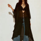 Women's sheer cardigan in black for casual beach cover-up