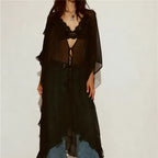 Women's sheer cardigan, black, lightweight for beach cover-up
