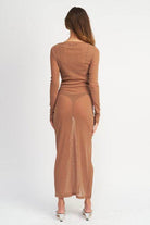 Emory Park Women's Sheer Cover Up Dress in Brown with Long Sleeves for Beach Style