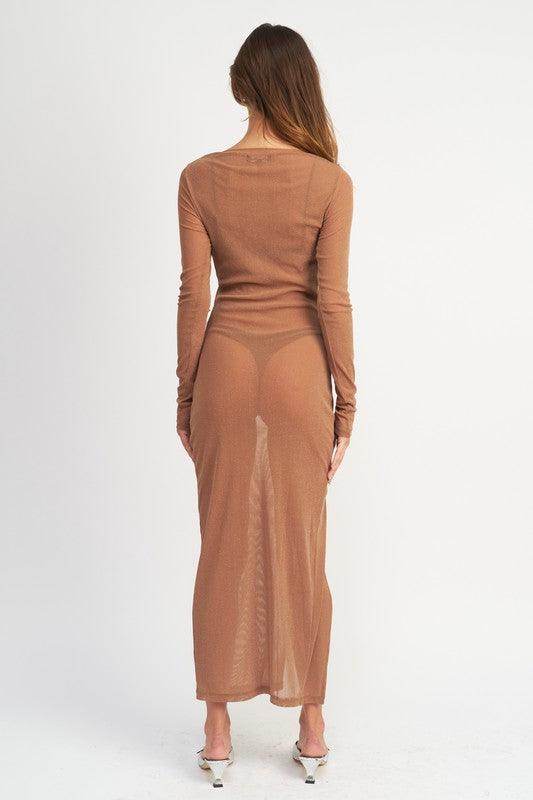 Emory Park Women's Sheer Cover Up Dress in Brown with Long Sleeves for Beach Style