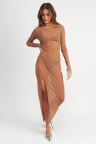 Emory Park sheer cover up dress in tan with long sleeves and side slit for a stylish beach look