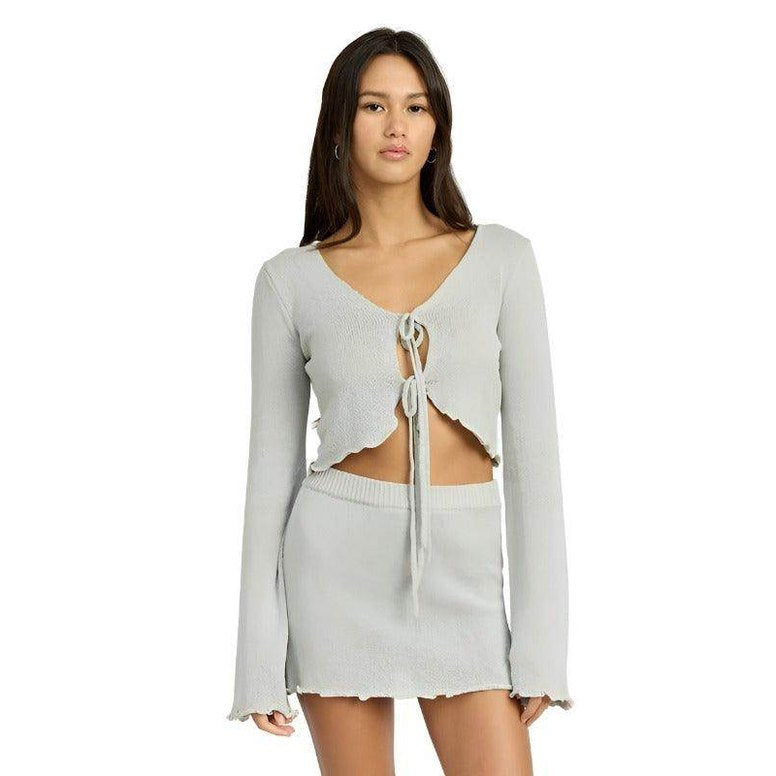 Sheer Long Sleeve Cardigan With Front Tie - VacationGrabs