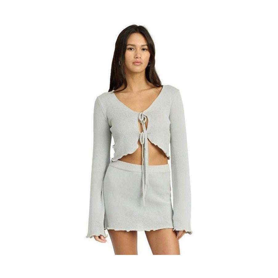 Sheer Long Sleeve Cardigan With Front Tie - VacationGrabs