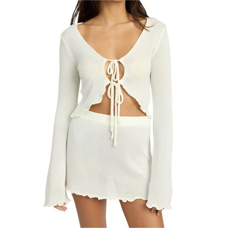 Sheer Long Sleeve Cardigan With Front Tie - VacationGrabs