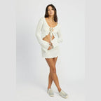 Sheer Long Sleeve Cardigan With Front Tie - VacationGrabs