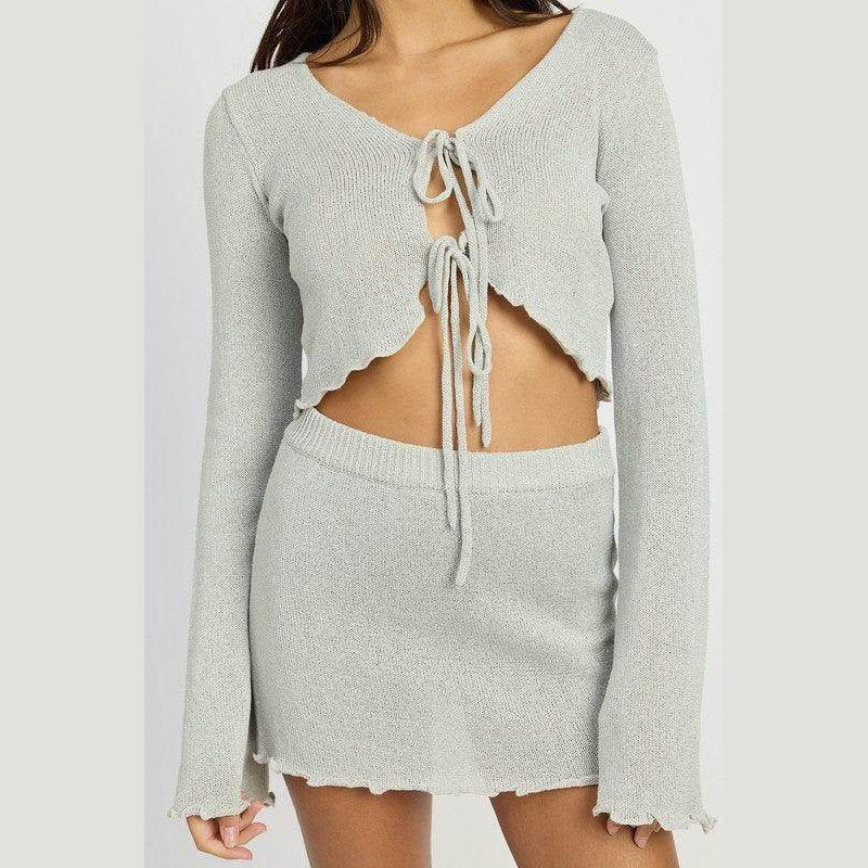 Sheer Long Sleeve Cardigan With Front Tie - VacationGrabs