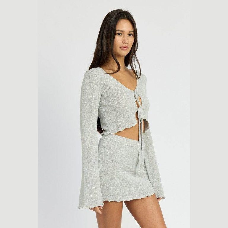 Sheer Long Sleeve Cardigan With Front Tie - VacationGrabs
