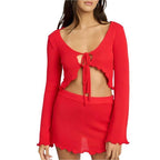 Sheer Long Sleeve Cardigan With Front Tie - VacationGrabs