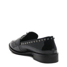 Rag Company Women's Shiny Black Loafers with Studded Detail for Elegant Style