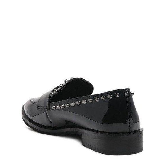 Rag Company Women's Shiny Black Loafers with Studded Detail for Elegant Style