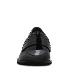 Stylish shiny black loafers for women with decorative studs for a chic look