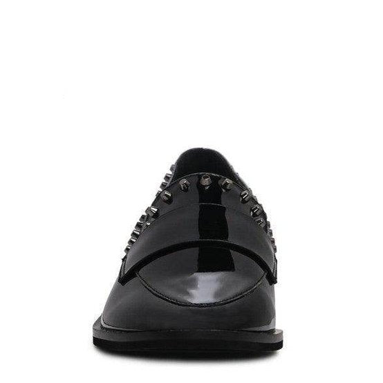 Stylish shiny black loafers for women with decorative studs for a chic look