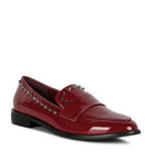 Stylish women's shiny black loafers with decorative studs on the sides for a versatile look
