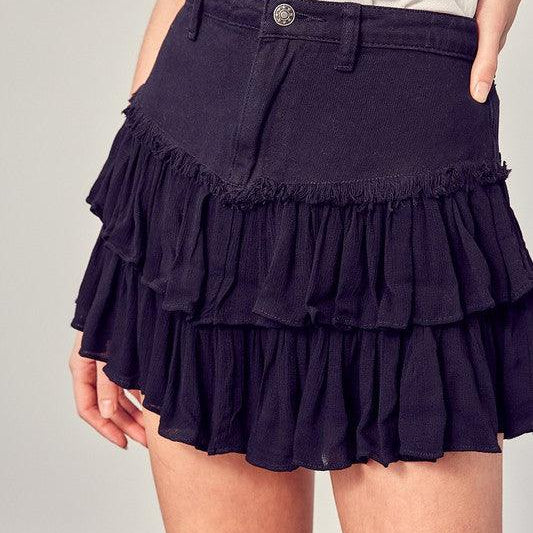 Women's Skirts Shirred Crapon Cont Detail Denim Skorts