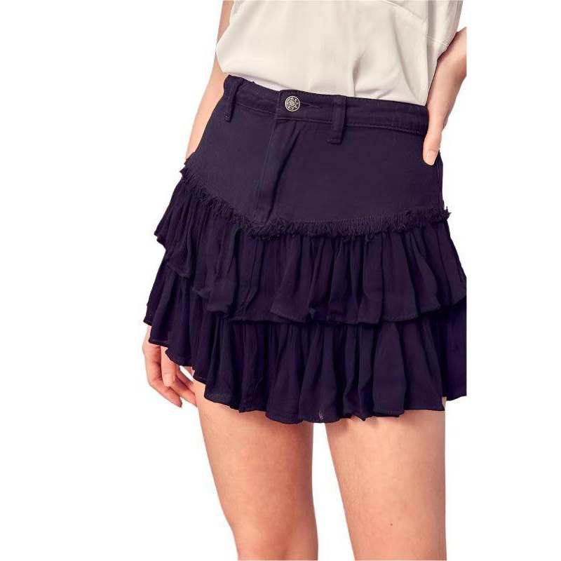 Shirred Crapon Cont Detail Denim Skorts - VacationGrabs