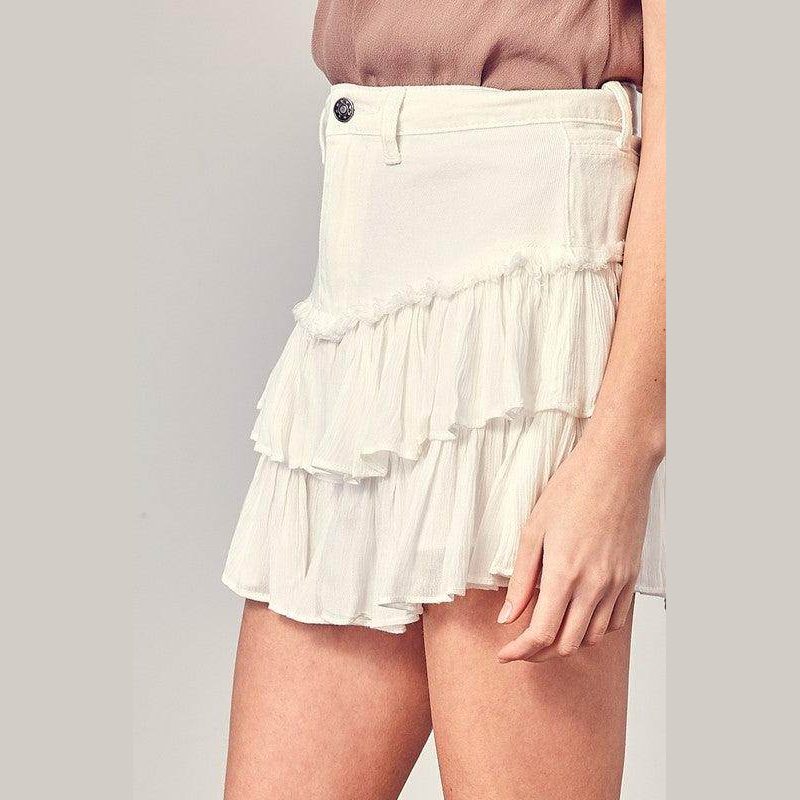 Shirred Crapon Cont Detail Denim Skorts - VacationGrabs