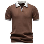 Men's brown ribbed polo shirt, casual wear for summer
