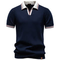 Men's navy blue ribbed polo shirt, casual wear for summer