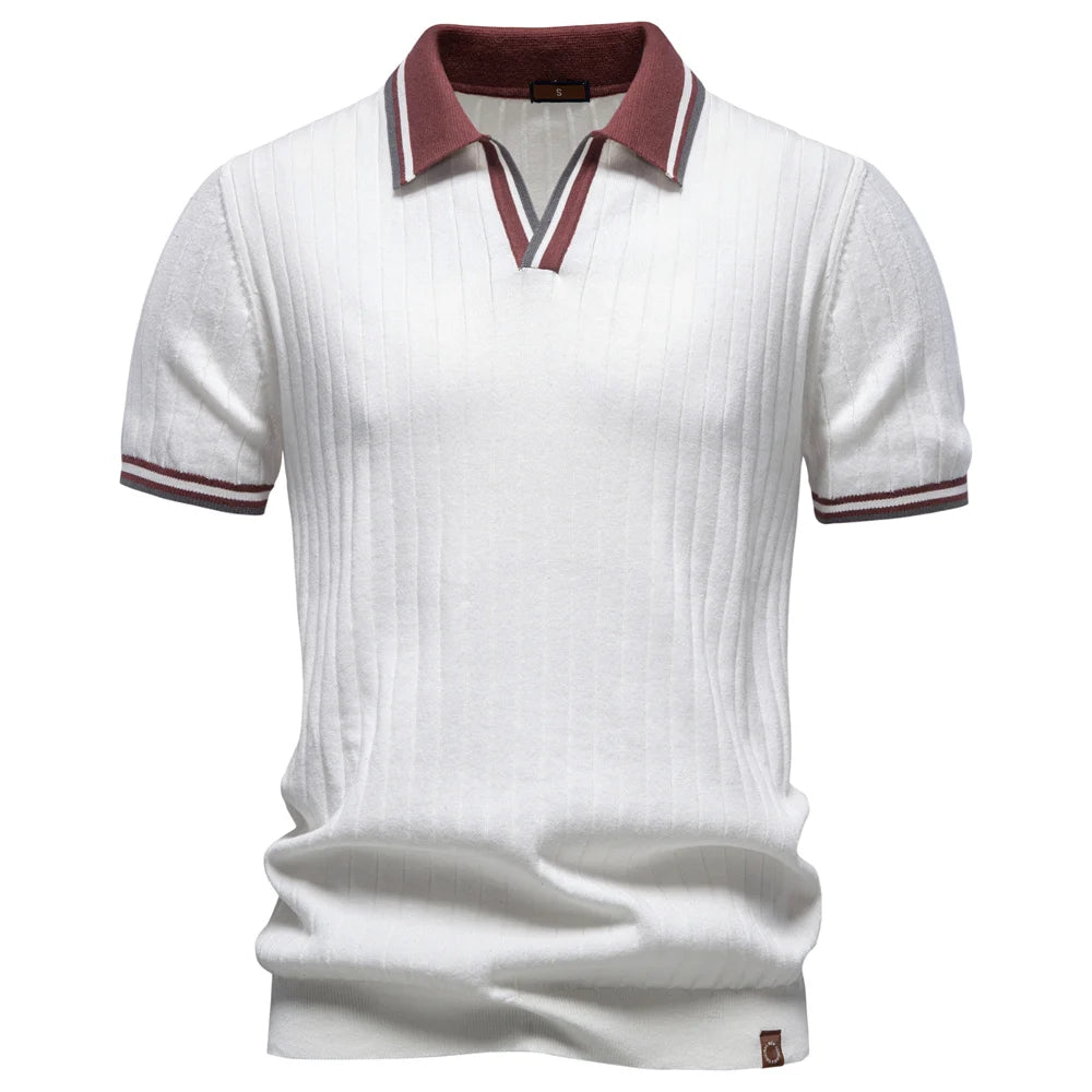 Men's white shirt and polo, short sleeve, soft knit fabric for casual wear