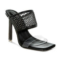 Rag Company black mesh dress heels for women mule with studded mesh upper clear toe strap and stiletto heel