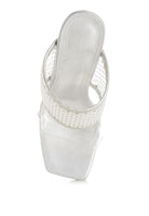 Rag Company white mesh mule dress heel top view on white background black mesh dress heels for women