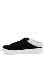 Women's black sneakers with faux fur collar for casual comfort