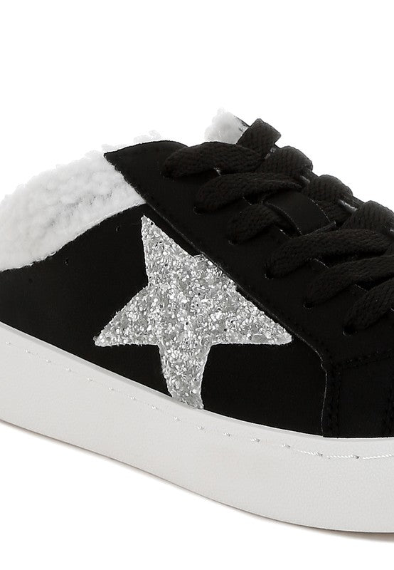 black women's sneakers with glitter star detail, casual wear