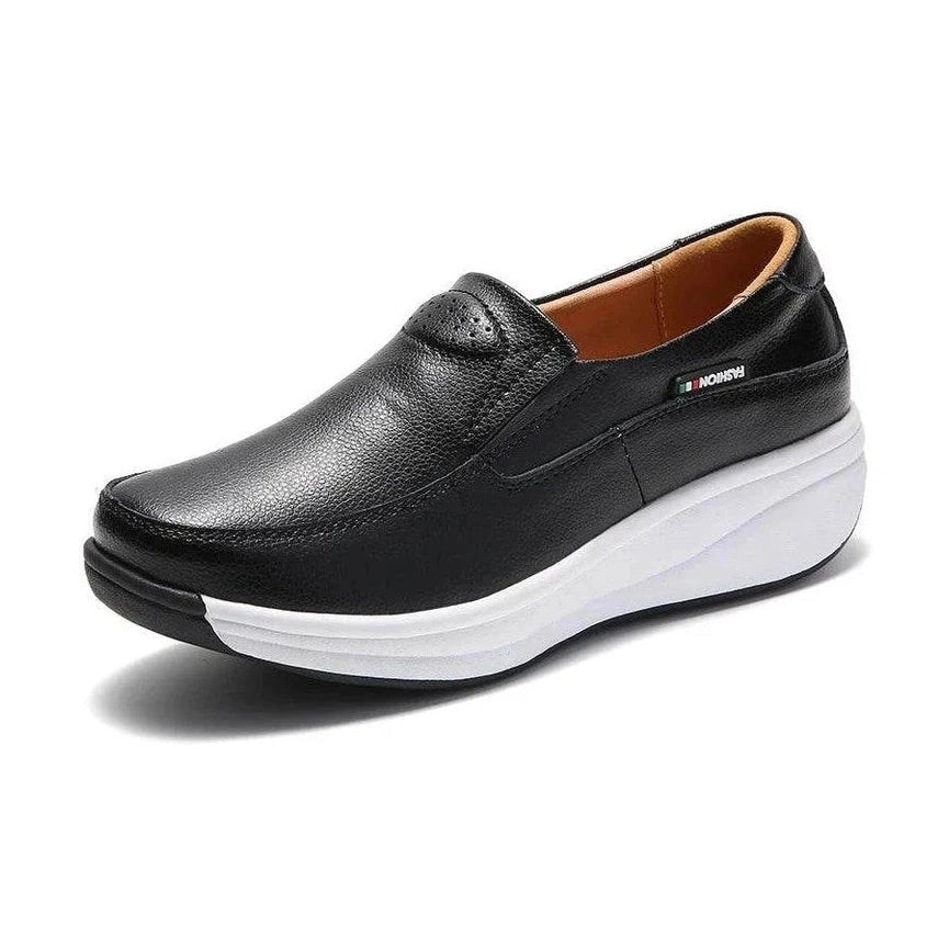 Black leather women's shoes orthopedic for everyday comfort