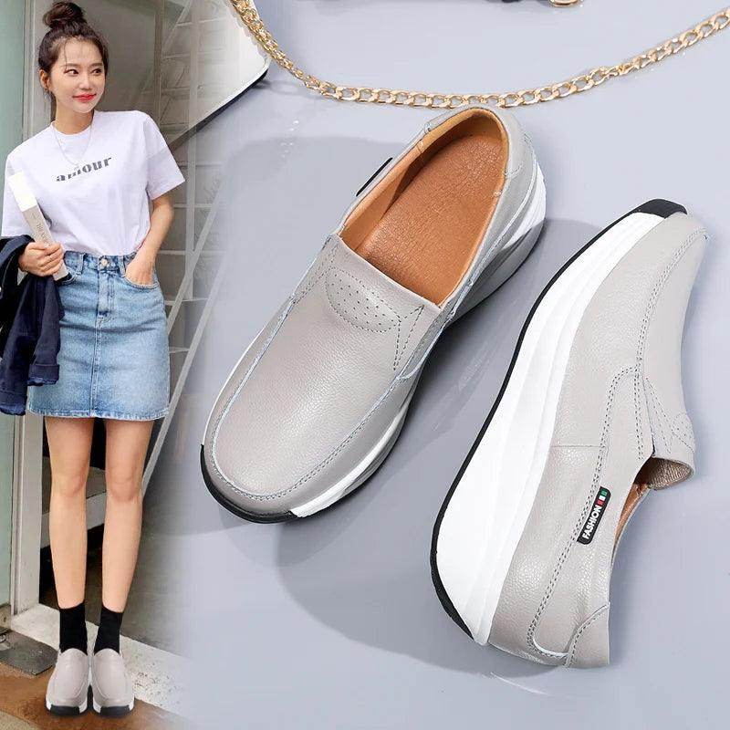 Women's gray slip-on orthopedic shoes for comfortable everyday wear
