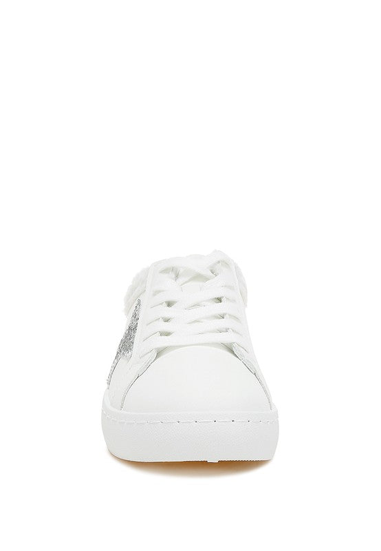 Women's white sneakers by Rag Company with sparkly accents for casual wear