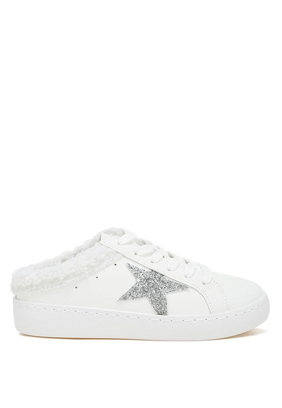 Women's white sneakers with silver star detail, cozy and stylish