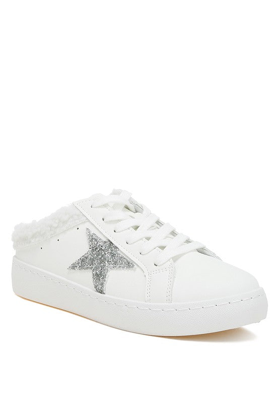 Women's white sneakers with silver star detail for casual wear