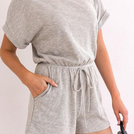 Women's Jumpsuits & Rompers Short Roll-Up Sleeve Elastic Waist Romper