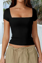 Black VacationGrabs short sleeve fitted summer top with a square neckline, perfect for warm weather.