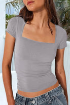 VacationGrabs short sleeve fitted summer top in gray for a stylish casual look