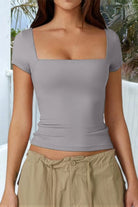 Women's short sleeve fitted summer top in gray, perfect for casual outings and warm weather