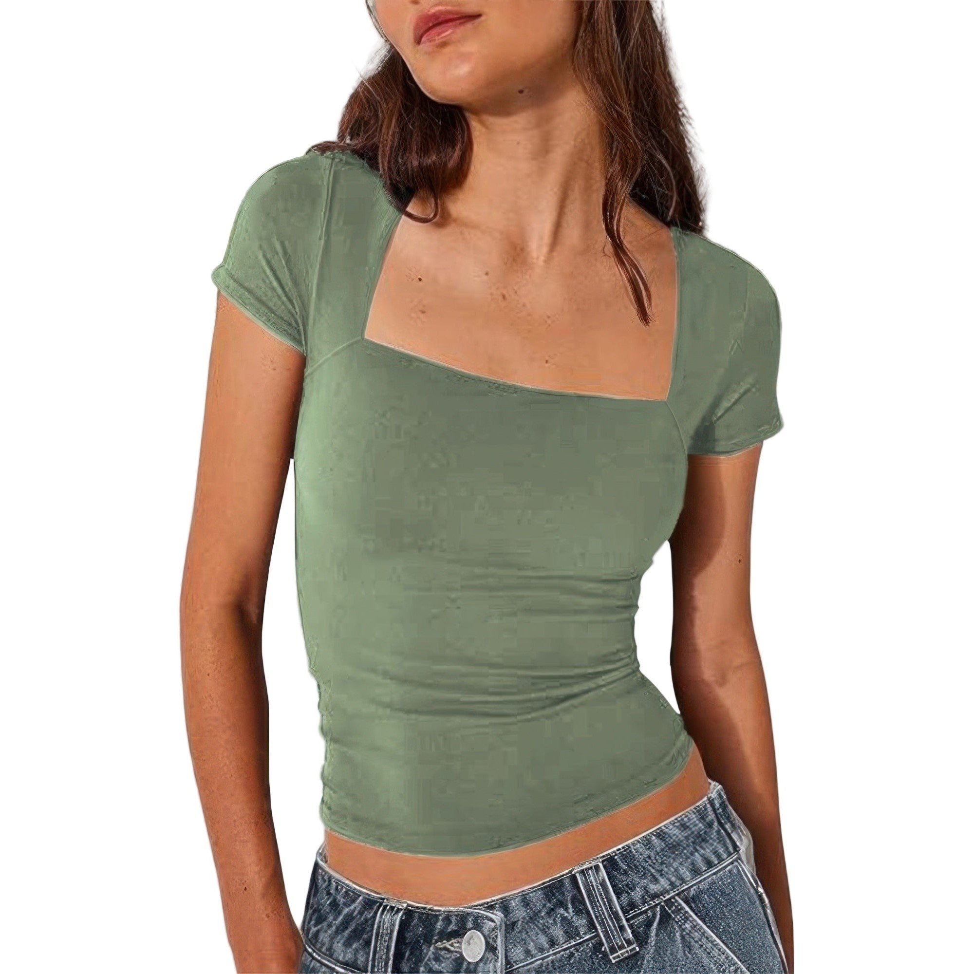 VacationGrabs short sleeve fitted summer top in green for stylish warm weather outfits