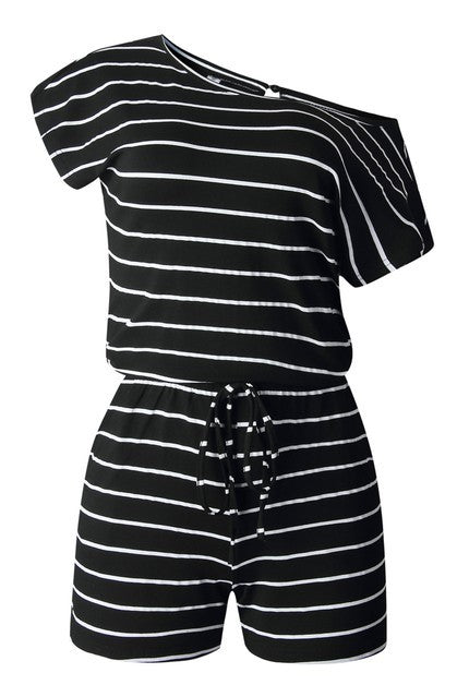 Women's striped short sleeve romper, perfect for casual summer outings