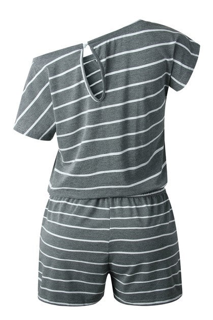 women's gray short sleeve romper, casual summer outfit