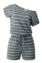 Women's gray short sleeve romper with striped design, casual wear