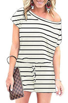 Women's striped short sleeve romper for casual summer wear
