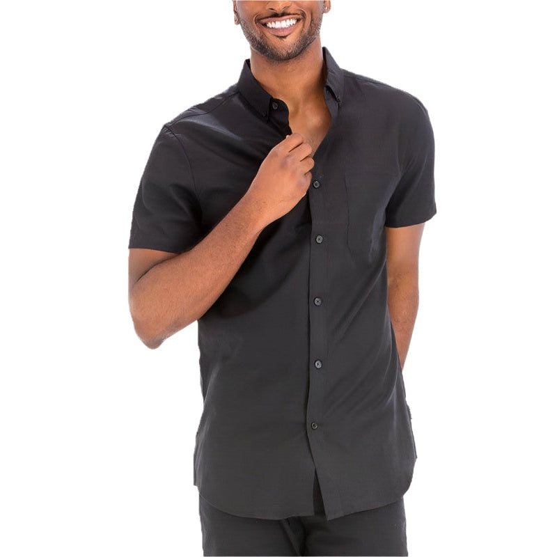 WEIV Men's Short Sleeve Solid Shirt in Black for Comfortable Casual Wear