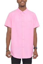 Men's WEIV short sleeve solid shirt in pink with a button-down collar and chest pocket