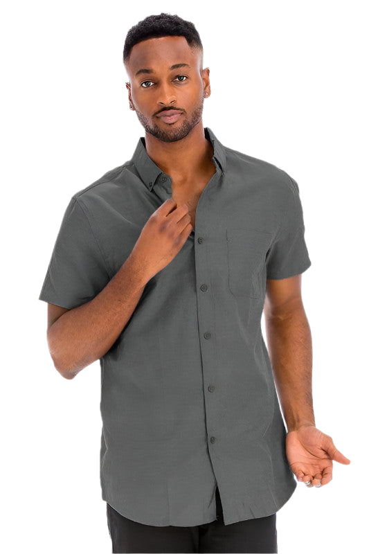 WEIV Men's Short Sleeve Solid Shirt in Gray with a Stylish Fit and Pocket Detail