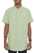 WEIV Men's Short Sleeve Solid Shirt in Light Green with Button-Up Design and Pocket